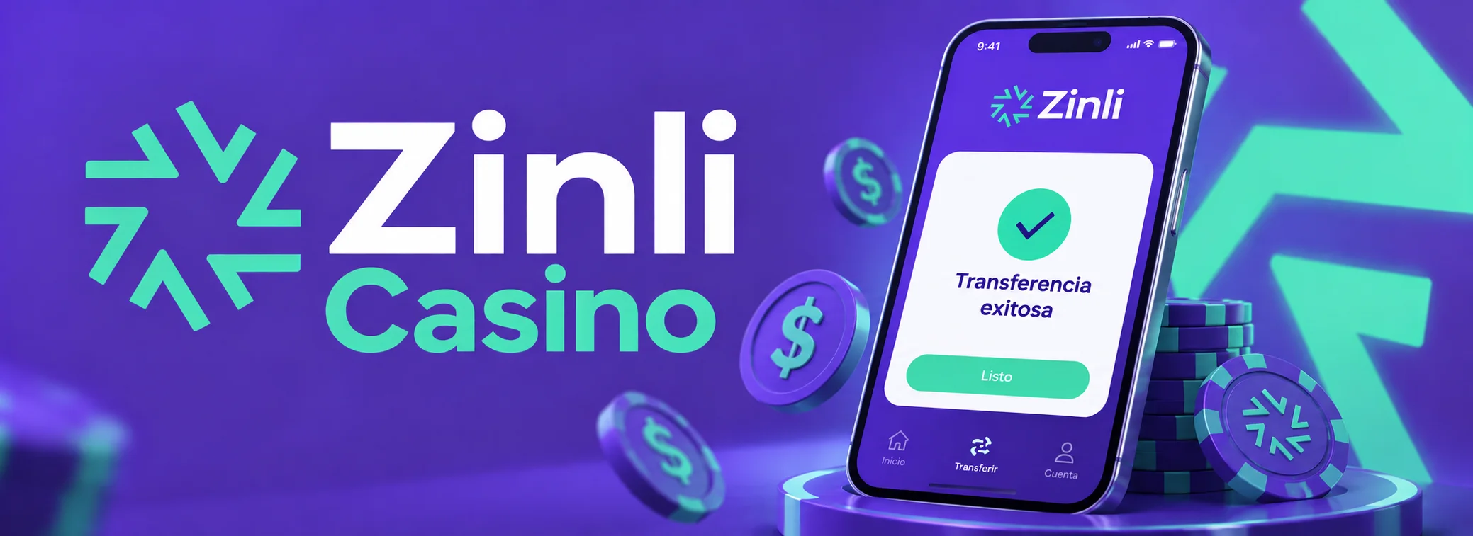 Banner de Zinli Casino con bono de bienvenida de 150 USD y depósito con envío Zinli